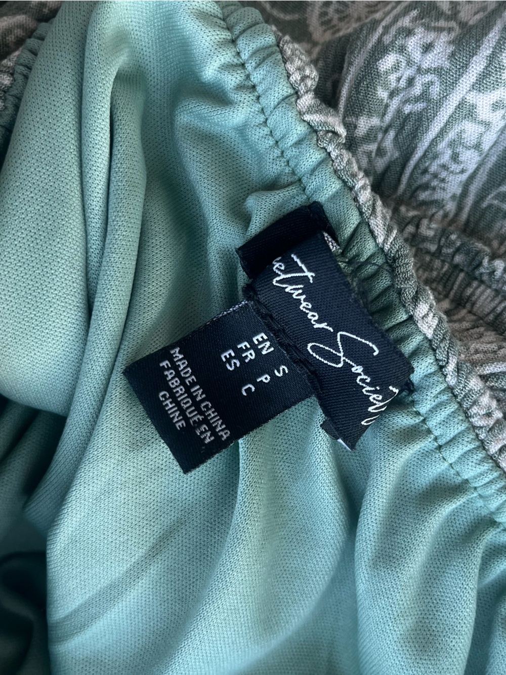 Olive Green and White Printed Mini Dress - Picture 3 of 3